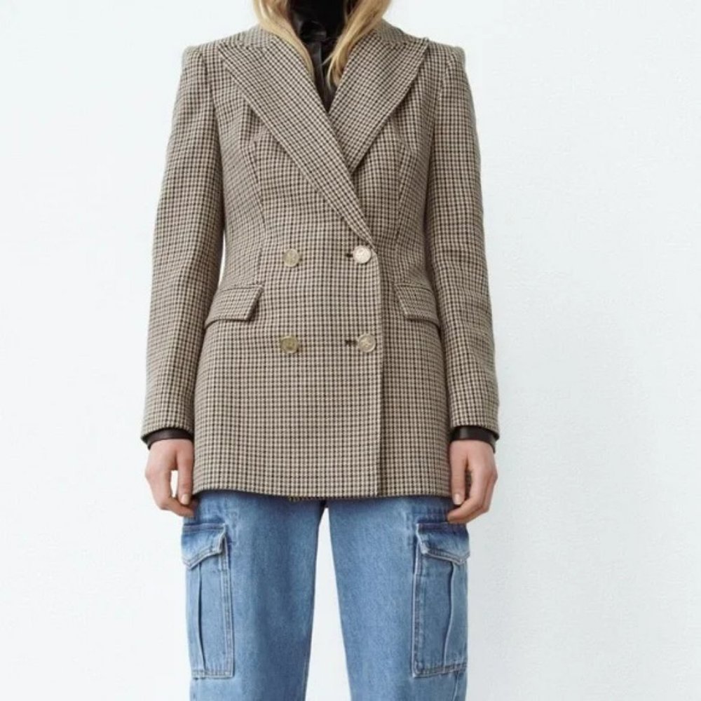 NWT Zara long plaid blazer bloggers fav